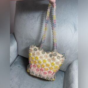 NWOT Cynthia Rowley tote bag pastel beaded flower design over light canv…